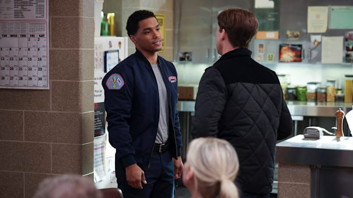 CHICAGO FIRE -- "Port in the Storm" Episode 12006 -- Pictured: (l-r) Rome Flynn as Gibson, Jesse Spencer as Matt Casey -- (Photo by: Adrian S Burrows Sr/NBC)