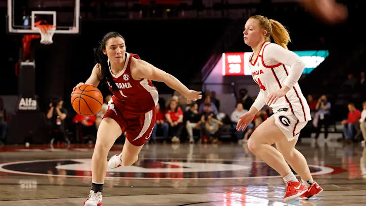 Alabama Guard Ace Austin (1) in action against Georgia at Stegeman Coliseum in Athens, GA on Thursday, Jan 29, 2026.