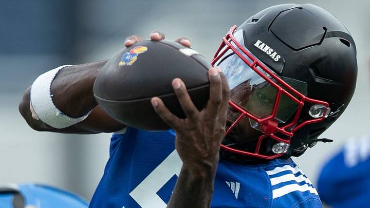 Kansas redshirt senior wide receiver
Nik McMillan (5) makes a catch during practice at Kivisto Field inside David Booth Kansas Memorial Stadium on Aug. 14, 2026. Kansas redshirt senior wide receiver
Nik McMillan (5) makes a catch during practice at Kivisto Field inside David Booth Kansas Memorial Stadium on Aug. 14, 2026.
