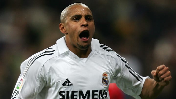 Real Madrid's Roberto Carlos reacts afte