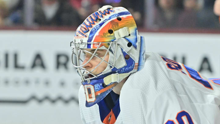 Jan 4, 2024; Tempe, Arizona, USA; New York Islanders goaltender Ilya Sorokin (30) looks on in the
