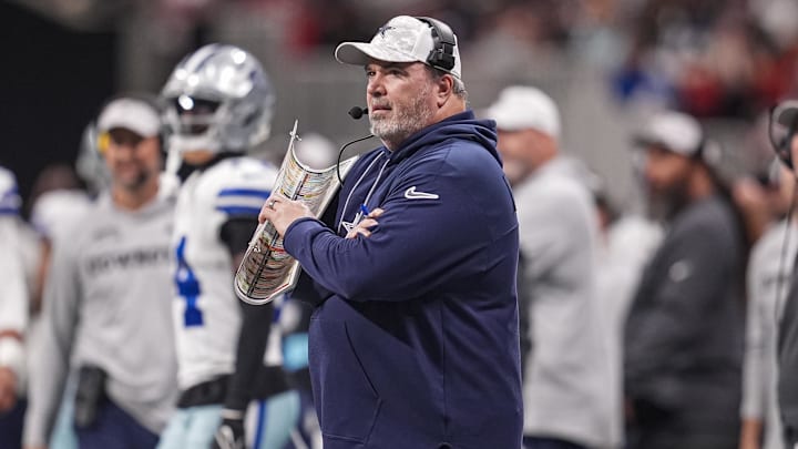 Nov 3, 2024; Atlanta, Georgia, USA; Dallas Cowboys head coach Mike McCarthy on the sideline against the Atlanta Falcons during the second half at Mercedes-Benz Stadium. Mandatory Credit: Dale Zanine-Imagn Images