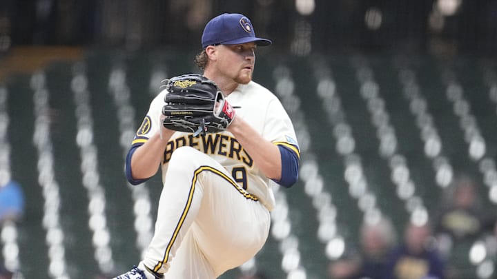 Apr 28, 2026; Milwaukee, Wisconsin, USA; Milwaukee Brewers pitcher Chad Patrick (39) delivers a pitch against the Arizona Diamondbacks in the first inning at American Family Field. Mandatory Credit: Michael McLoone-Imagn Images