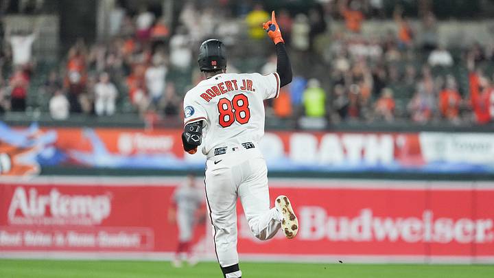 Sep 3, 2026; Baltimore, Maryland, USA; Baltimore Orioles center fielder Luis Robert Jr. (88) reacts to hitting a home run as he rounds the bases against the Boston Red Sox during the fourth inning at Oriole Park at Camden Yards. Mandatory Credit: Gregory Fisher-Imagn Images Sep 3, 2026; Baltimore, Maryland, USA; Baltimore Orioles center fielder Luis Robert Jr. (88) reacts to hitting a home run as he rounds the bases against the Boston Red Sox during the fourth inning at Oriole Park at Camden Yards. Mandatory Credit: Gregory Fisher-Imagn Images