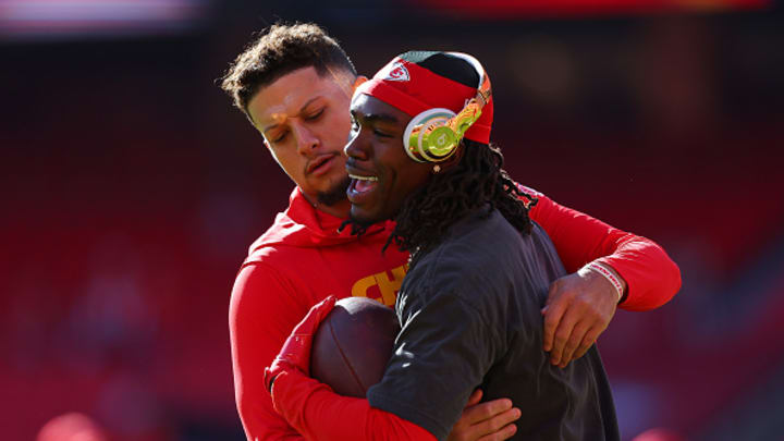 Chiefs quarterback Patrick Mahomes was seen shielding Rashee Rice from the referees after Rice picked up a taunting penalty in Monday night's game against the Commanders.