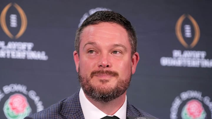 Dec 31, 2024; Los Angeles, California, USA; Oregon Ducks head coach Dan Lanning during the Rose Bowl head coaches press conference at Sheraton Grand LA. 