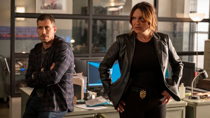 LAW & ORDER: SPECIAL VICTIMS UNIT -- "Soldier Up" Episode 24011 -- Pictured: (l-r) Octavio Pisano as Det. Joe Velasco, Mariska Hargitay as Captain Olivia Benson -- (Photo by: Scott Gries/NBC)