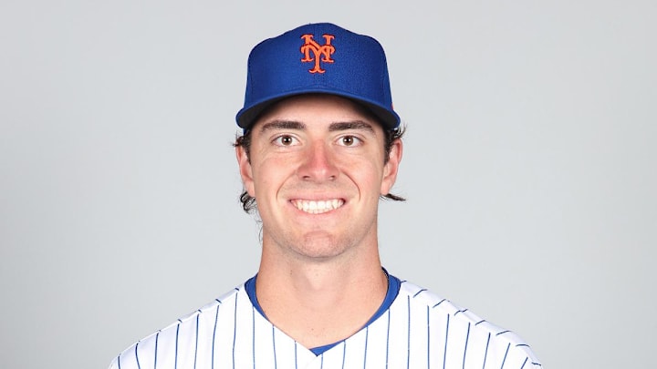 Mar 1, 2021; Port St. Lucie, FL, USA; New York Mets Matt Allan #93 poses during media day at Clover