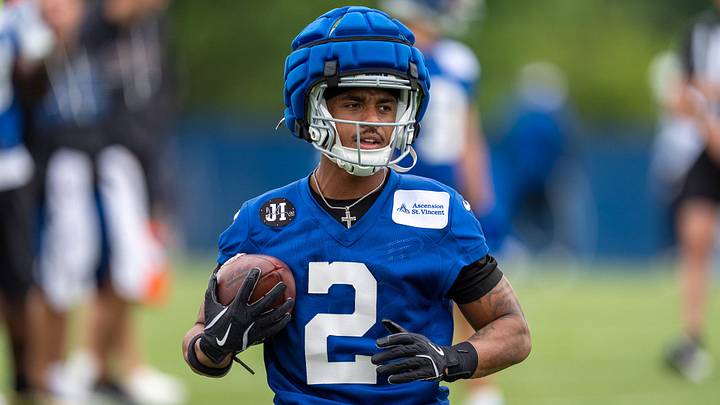 Indianapolis Colts wide receiver Josh Downs (2) pulls in a pass Monday, June 1, 2026, during practice at the Indiana Farm Bureau Football Center. Indianapolis Colts wide receiver Josh Downs (2) pulls in a pass Monday, June 1, 2026, during practice at the Indiana Farm Bureau Football Center.