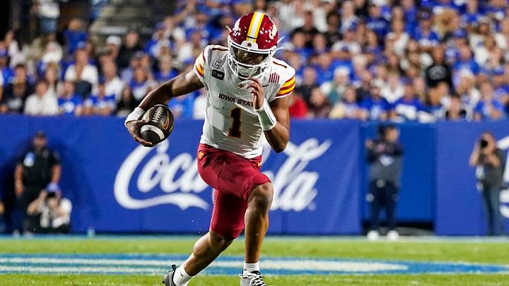 Oct 9, 2026; Provo, Utah, USA; Iowa State Cyclones quarterback Jaylen Raynor (1) runs the ball during the first half against the BYU Cougars at LaVell Edwards Stadium. Mandatory Credit: Aaron Baker-Imagn Images Oct 9, 2026; Provo, Utah, USA; Iowa State Cyclones quarterback Jaylen Raynor (1) runs the ball during the first half against the BYU Cougars at LaVell Edwards Stadium. Mandatory Credit: Aaron Baker-Imagn Images