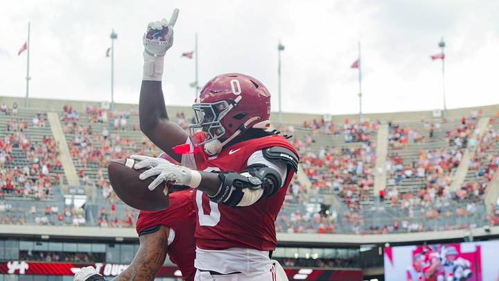 Alabama Linebacker Yhonzae Pierre celebrates his pick 6 in the first half of the game against ECU on Sept 5, 2026. Alabama Linebacker Yhonzae Pierre celebrates his pick 6 in the first half of the game against ECU on Sept 5, 2026.