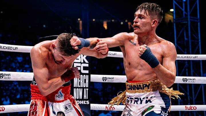 BKFC champion Kai Stewart (right) landing a punch on Harry Gigliotti (left) at Fenway Park BKFC champion Kai Stewart (right) landing a punch on Harry Gigliotti (left) at Fenway Park