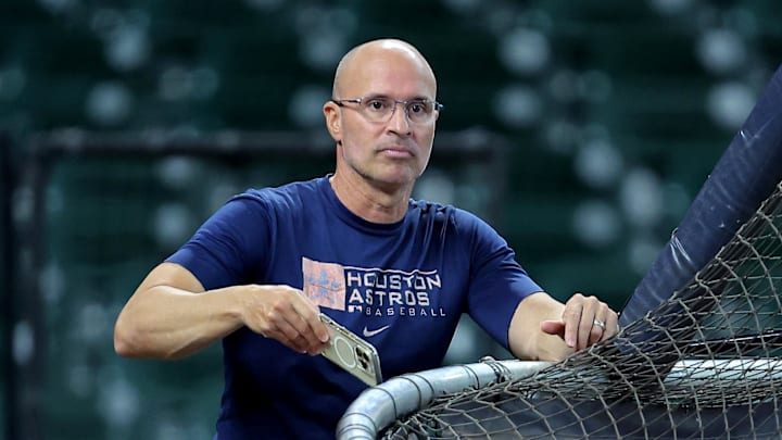 Apr 18, 2026; Houston, Texas, USA; Houston Astros manager Joe Espada (19) prior to the game against the St. Louis Cardinals at Daikin Park. Mandatory Credit: Erik Williams-Imagn Images