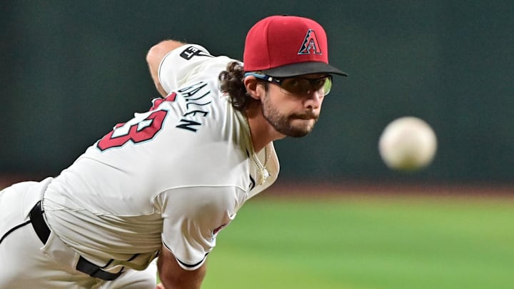 Sep 25, 2024; Phoenix, Arizona, USA; Arizona Diamondbacks pitcher Zac Gallen (23) throws in the first inning against the San Francisco Giants at Chase Field. Mandatory Credit: Matt Kartozian-Imagn Images Sep 25, 2024; Phoenix, Arizona, USA; Arizona Diamondbacks pitcher Zac Gallen (23) throws in the first inning against the San Francisco Giants at Chase Field. Mandatory Credit: Matt Kartozian-Imagn Images