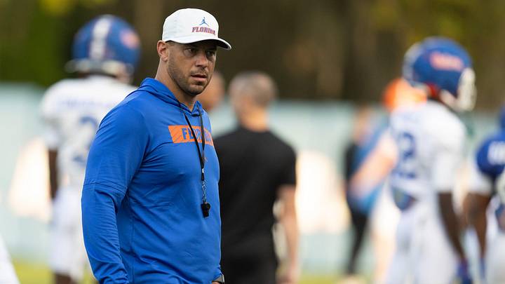 Florida head football coach Jon Sumrall reacts during spring practice at Sanders Practice Fields in Gainesville, FL on Tuesday, March 24, 2026. [Alan Youngblood/Gainesville Sun]