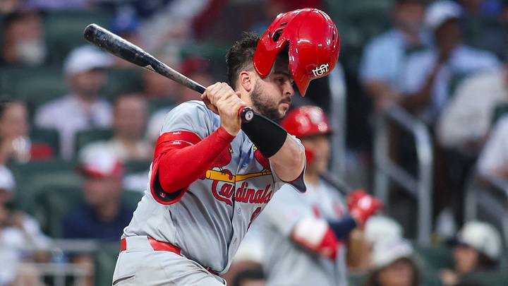 Jul 2, 2026; Atlanta, Georgia, USA; St. Louis Cardinals catcher Jimmy Crooks (8) hits a single against the Atlanta Braves in the fifth inning at Truist Park. Mandatory Credit: Brett Davis-Imagn Images Jul 2, 2026; Atlanta, Georgia, USA; St. Louis Cardinals catcher Jimmy Crooks (8) hits a single against the Atlanta Braves in the fifth inning at Truist Park. Mandatory Credit: Brett Davis-Imagn Images