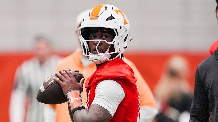 Tennessee quarterback Faizon Brandon (11) during the Vols' first spring football practice in Knoxville on March 16, 2026.