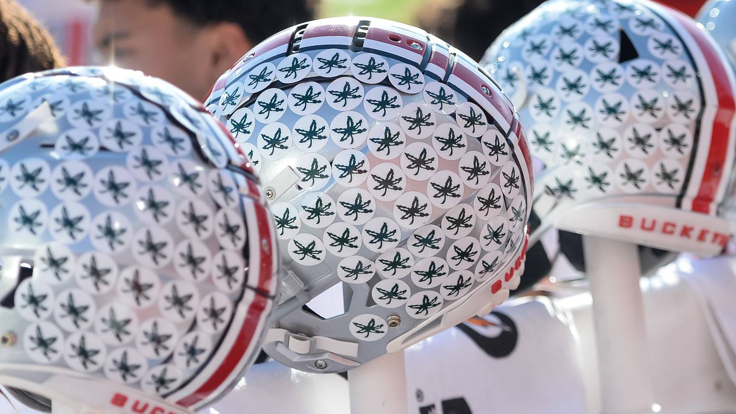 What do the stickers on Ohio State players' helmets mean?