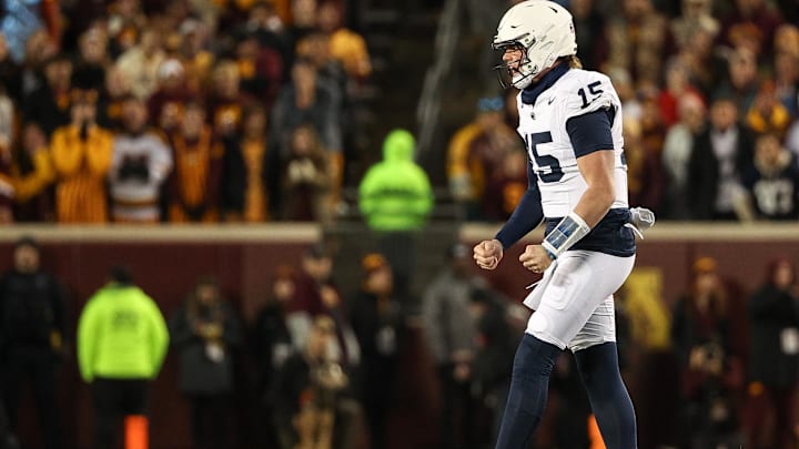 Penn State Nittany Lions quarterback Drew Allar reacts during the third quarter against the Minnesota Golden Gophers.