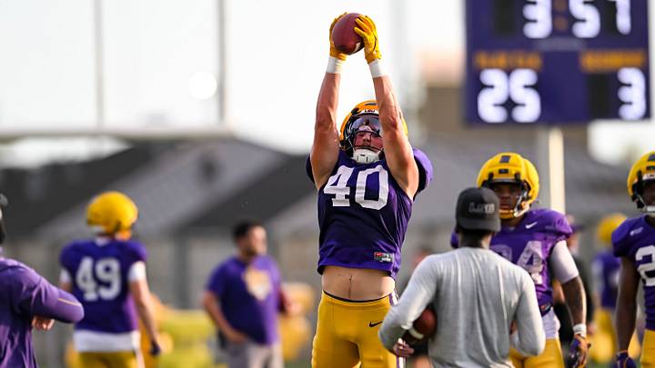 Linebacker Whit Weeks 40 LSU Football practice. August 18, 2026.