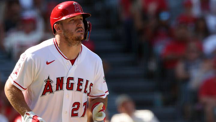 Sep 20, 2026; Anaheim, California, USA; Los Angeles Angels designated hitter Mike Trout (27) looks on during the sixth inning against the Minnesota Twins at Angel Stadium. Mandatory Credit: Kiyoshi Mio-Imagn Images Sep 20, 2026; Anaheim, California, USA; Los Angeles Angels designated hitter Mike Trout (27) looks on during the sixth inning against the Minnesota Twins at Angel Stadium. Mandatory Credit: Kiyoshi Mio-Imagn Images