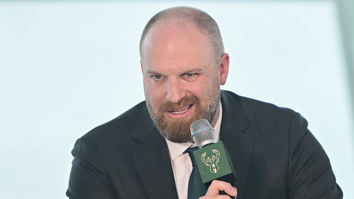 May 6, 2026; Milwaukee, WI, USA;  Milwaukee Bucks introduce new head coach Taylor Jenkins speaks at a press conference at Milwaukee Art Museum. Mandatory Credit: Benny Sieu-Imagn Images