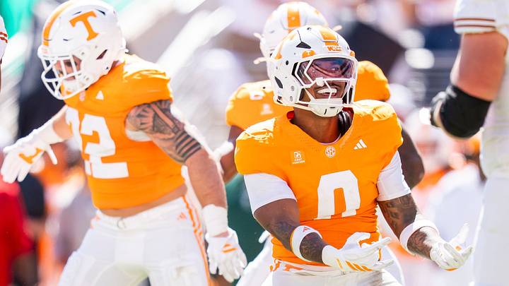 Tennessee linebacker Amare Campbell (0) celebrates after a play during a college football game between Tennessee and Texas at Neyland Stadium in Knoxville, Tenn. on Sept. 26, 2026. Tennessee linebacker Amare Campbell (0) celebrates after a play during a college football game between Tennessee and Texas at Neyland Stadium in Knoxville, Tenn. on Sept. 26, 2026.