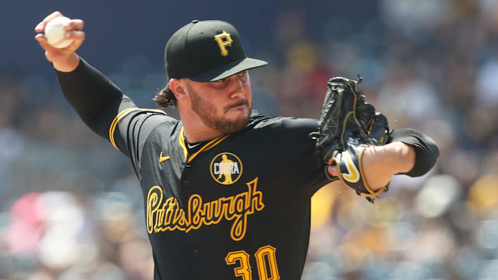 Aug 24, 2025; Pittsburgh, Pennsylvania, USA;  Pittsburgh Pirates starting pitcher Paul Skenes (30) pitches the Colorado Rockies during the second inning at PNC Park. Mandatory Credit: Charles LeClaire-Imagn Images