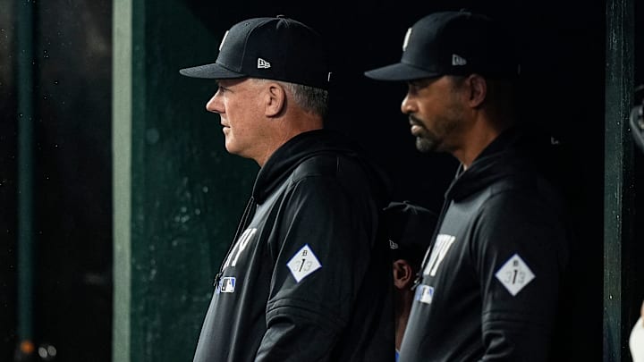 Detroit Tigers manager A.J. Hinch (14), left, and bench coach George Lombard. Detroit Tigers manager A.J. Hinch (14), left, and bench coach George Lombard.