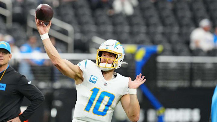 Jan 5, 2025; Los Angeles Chargers quarterback Justin Herbert (10). Jan 5, 2025; Los Angeles Chargers quarterback Justin Herbert (10).
