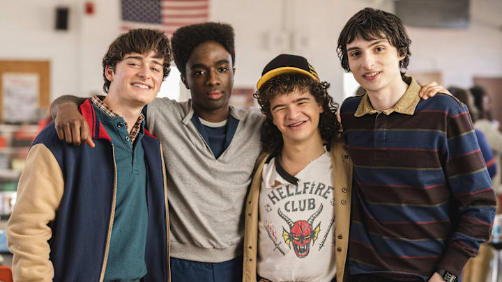 STRANGER THINGS: SEASON 5. (L to R) Noah Schnapp, Caleb McLaughlin, Gaten Matarazzo, and Finn Wolfhard behind the scenes of Stranger Things: Season 5 STRANGER THINGS: SEASON 5. (L to R) Noah Schnapp, Caleb McLaughlin, Gaten Matarazzo, and Finn Wolfhard behind the scenes of Stranger Things: Season 5