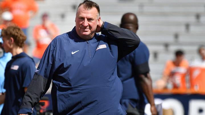 Sep 12, 2026; Champaign, Illinois, USA; Illinois Fighting Illini head coach Bret Bielema before a game with the Duke Blue Devils at Gies Memorial Stadium. Mandatory Credit: Ron Johnson-Imagn Images Sep 12, 2026; Champaign, Illinois, USA; Illinois Fighting Illini head coach Bret Bielema before a game with the Duke Blue Devils at Gies Memorial Stadium. Mandatory Credit: Ron Johnson-Imagn Images