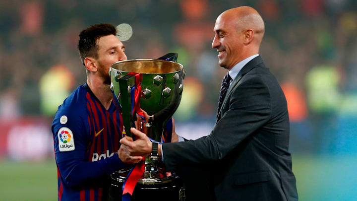Lionel Messi y Luis Rubiales, cuando ambos eran figuras importantes del fútbol español