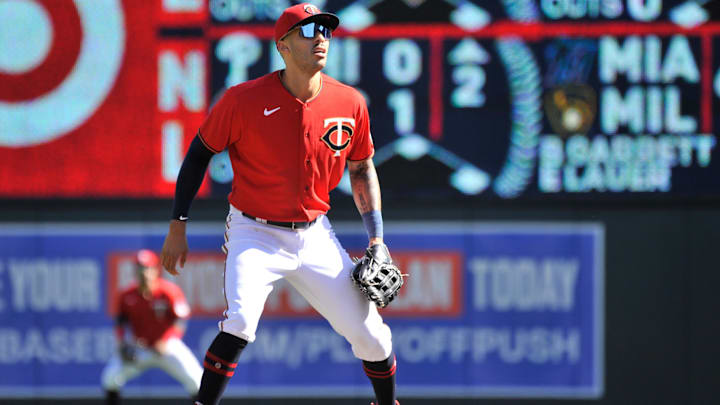 Sep 29, 2022; Minneapolis, Minnesota, USA; Minnesota Twins shortstop Carlos Correa (4) in action