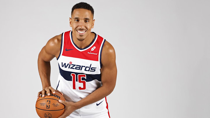 Sep 30, 2024; Washington, DC, USA; Washington Wizards guard Malcolm Brogdon (15) poses for a portrait during Washington Wizards media day 2024 at Capital One Arena.