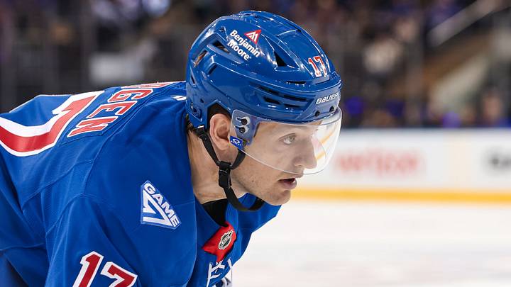 Apr 5, 2026; New York, New York, USA; New York Rangers defenseman Will Borgen (17) skates against the Washington Capitals during the first period at Madison Square Garden. Mandatory Credit: Danny Wild-Imagn Images Apr 5, 2026; New York, New York, USA; New York Rangers defenseman Will Borgen (17) skates against the Washington Capitals during the first period at Madison Square Garden. Mandatory Credit: Danny Wild-Imagn Images
