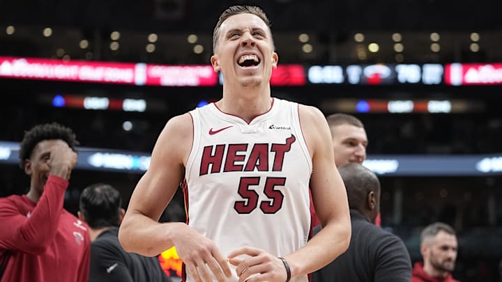 Dec 6, 2023; Toronto, Ontario, CAN; Miami Heat forward Duncan Robinson (55): John E. Sokolowski-Imagn Images
