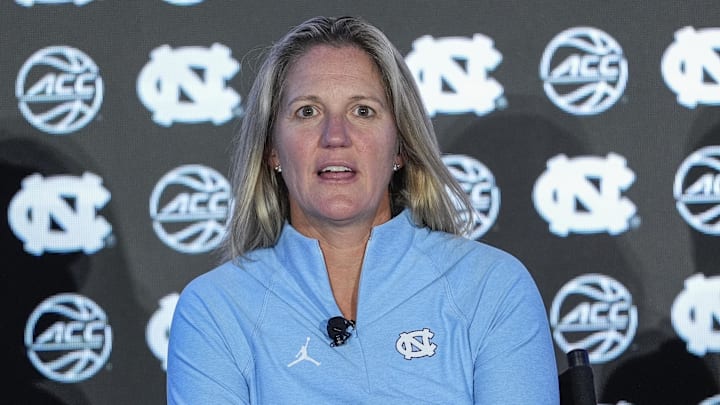 Oct 9, 2024; Charlotte, NC, USA;  North Carolina head coach Courtney Banghart during ACC Media Days at The Hilton Charlotte Uptown. Mandatory Credit: Jim Dedmon-Imagn Images