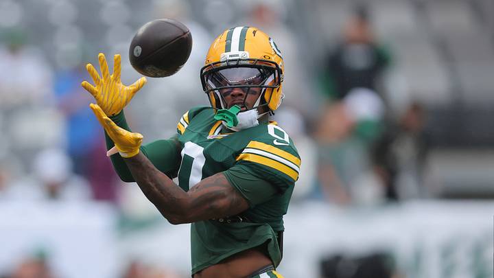 Sep 20, 2026; East Rutherford, New Jersey, USA; Green Bay Packers wide receiver Matthew Golden (0) warms up prior to a game against the New York Jets at MetLife Stadium. Sep 20, 2026; East Rutherford, New Jersey, USA; Green Bay Packers wide receiver Matthew Golden (0) warms up prior to a game against the New York Jets at MetLife Stadium.