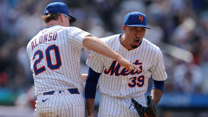 New York Mets first baseman Pete Alonso (20) and relief pitcher Edwin Diaz (39) on June 12, 2025 New York Mets first baseman Pete Alonso (20) and relief pitcher Edwin Diaz (39) on June 12, 2025