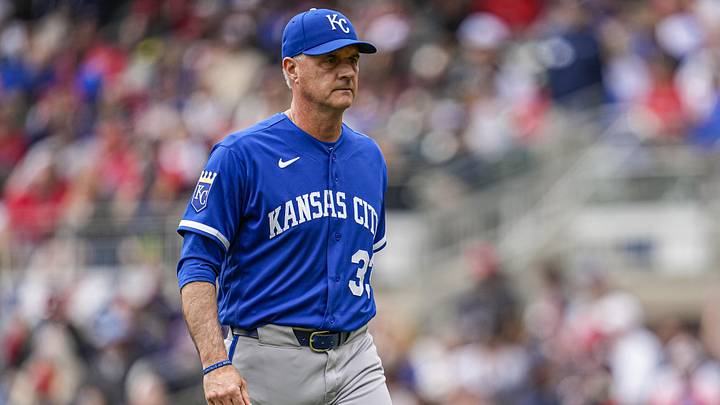 Mar 29, 2026; Cumberland, Georgia, USA; Kansas City Royals manager Matt Quatraro (33) on the field after a pitching change against the Atlanta Braves during the seventh inning at Truist Park. Mandatory Credit: Dale Zanine-Imagn Images Mar 29, 2026; Cumberland, Georgia, USA; Kansas City Royals manager Matt Quatraro (33) on the field after a pitching change against the Atlanta Braves during the seventh inning at Truist Park. Mandatory Credit: Dale Zanine-Imagn Images