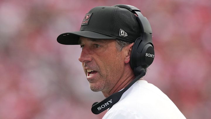 Sep 28, 2025; Santa Clara, California, USA; San Francisco 49ers head coach Kyle Shanahan during the second quarter against the Jacksonville Jaguars at Levi's Stadium. Mandatory Credit: Darren Yamashita-Imagn Images Sep 28, 2025; Santa Clara, California, USA; San Francisco 49ers head coach Kyle Shanahan during the second quarter against the Jacksonville Jaguars at Levi's Stadium. Mandatory Credit: Darren Yamashita-Imagn Images