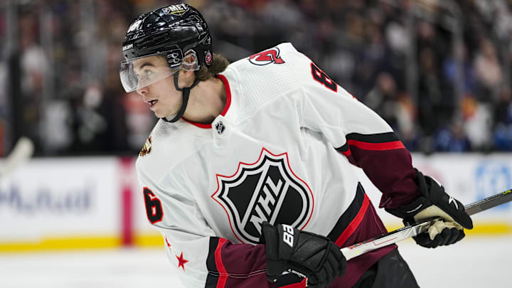 Metropolitan Division forward Jack Hughes (86) of the New Jersey Devils