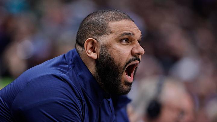 Dec 22, 2025; Denver, Colorado, USA; Denver Nuggets assistant coach Jared Dudley in the first quarter against the Utah Jazz at Ball Arena. Mandatory Credit: Isaiah J. Downing-Imagn Images