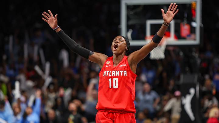 Oct 29, 2026; Atlanta, Georgia, USA; Atlanta Dream guard Rhyne Howard (10) reacts after a basket against the Golden State Valkyries in the first quarter during game six of the 2026 WNBA Finals at State Farm Arena. Mandatory Credit: Brett Davis-Imagn Images Oct 29, 2026; Atlanta, Georgia, USA; Atlanta Dream guard Rhyne Howard (10) reacts after a basket against the Golden State Valkyries in the first quarter during game six of the 2026 WNBA Finals at State Farm Arena. Mandatory Credit: Brett Davis-Imagn Images