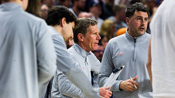 Gonzaga Bulldogs head coach Mark Few (left) and assistant coach Brian Michaelson (right). Gonzaga Bulldogs head coach Mark Few (left) and assistant coach Brian Michaelson (right).