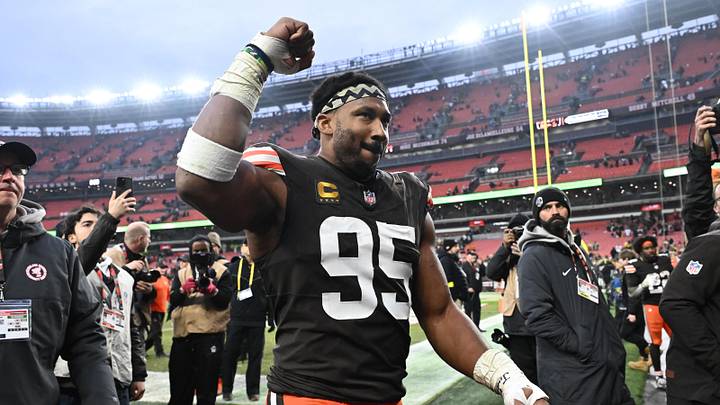 Dec 28, 2025; Cleveland, Ohio, USA; Cleveland Browns defensive end Myles Garrett (95) exits the field after the game against the Pittsburgh Steelers at Huntington Bank Field. Mandatory Credit: Ken Blaze-Imagn Images Dec 28, 2025; Cleveland, Ohio, USA; Cleveland Browns defensive end Myles Garrett (95) exits the field after the game against the Pittsburgh Steelers at Huntington Bank Field. Mandatory Credit: Ken Blaze-Imagn Images