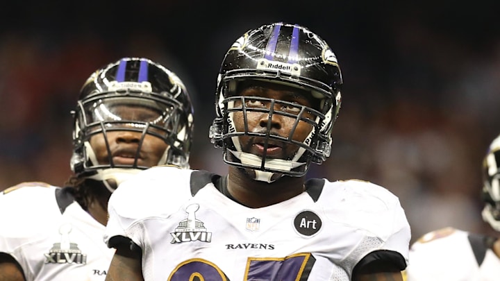 Arthur Jones helped the Ravens down the 49ers in Super Bowl XLVII. Arthur Jones helped the Ravens down the 49ers in Super Bowl XLVII.