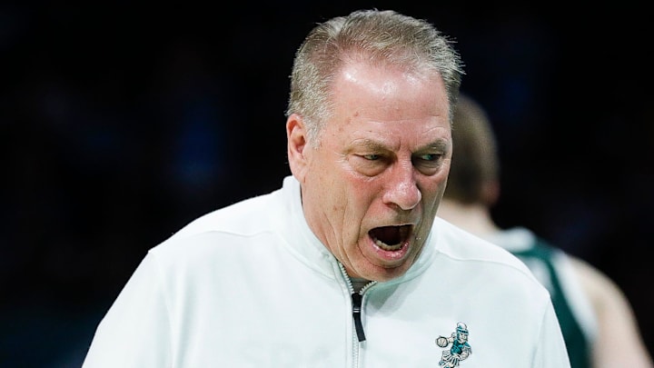 Michigan State head coach Tom Izzo reacts to a play against North Carolina during the second half of Michigan State head coach Tom Izzo reacts to a play against North Carolina during the second half of