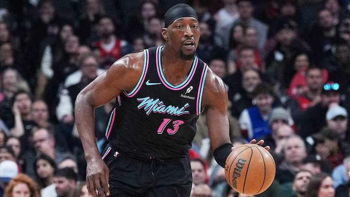 Apr 7, 2026; Toronto, Ontario, CAN; Miami Heat center Bam Adebayo (13) dribbles the ball up court against the Toronto Raptors during the first quarter at Scotiabank Arena. Mandatory Credit: Nick Turchiaro-Imagn Images Apr 7, 2026; Toronto, Ontario, CAN; Miami Heat center Bam Adebayo (13) dribbles the ball up court against the Toronto Raptors during the first quarter at Scotiabank Arena. Mandatory Credit: Nick Turchiaro-Imagn Images